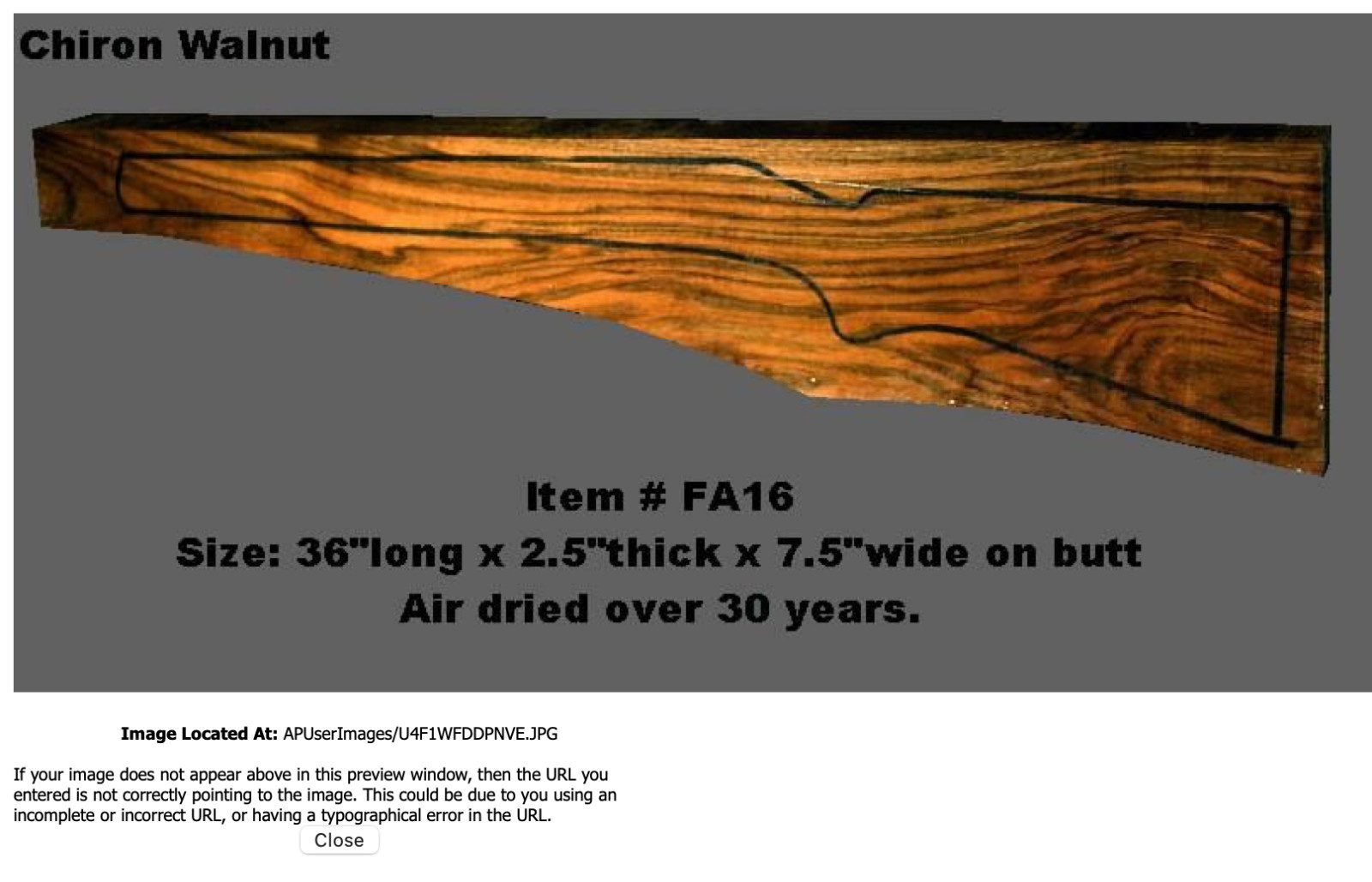 Turkish Walnut Rifle Blank (#FA16)