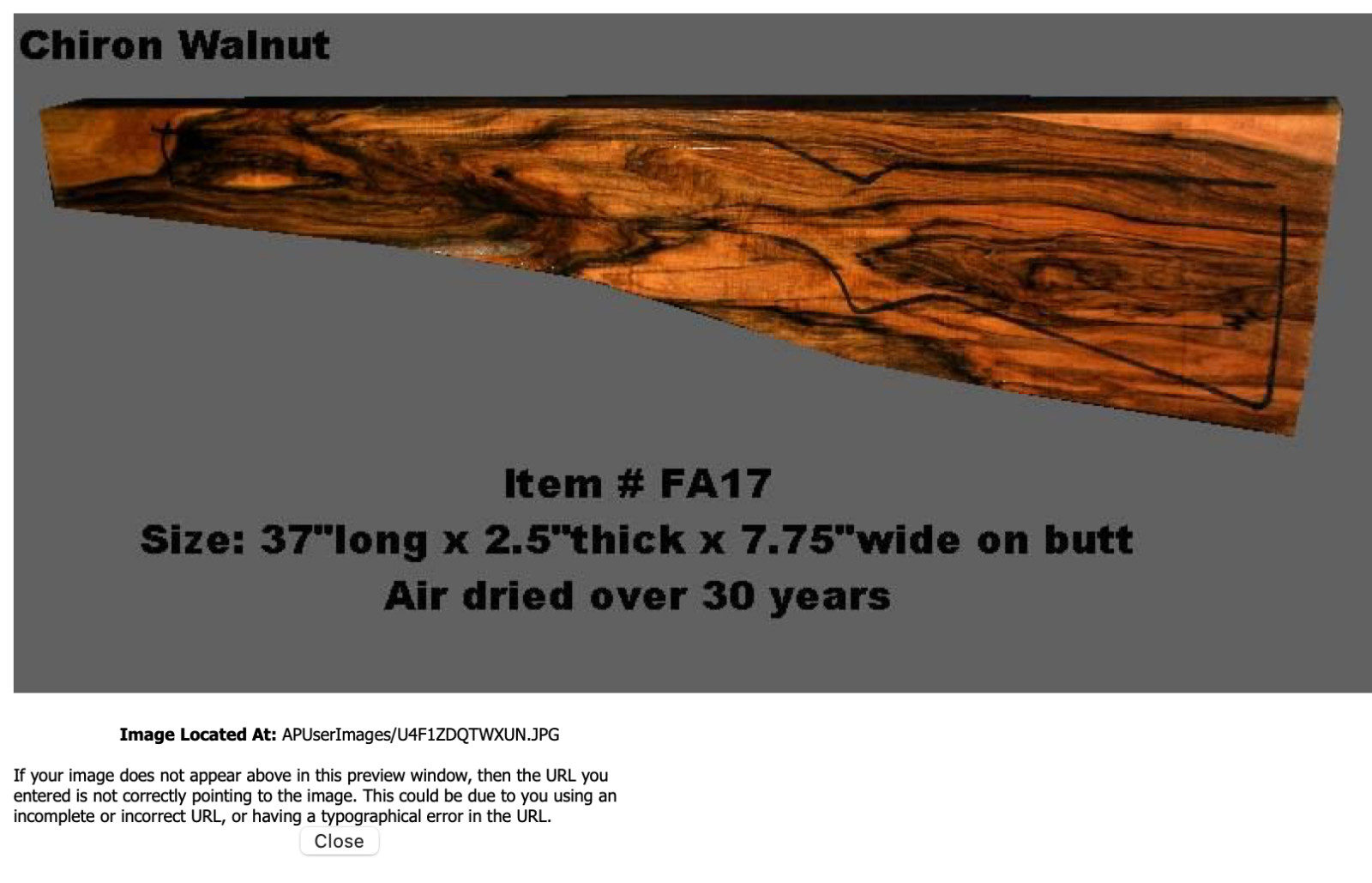 Turkish Walnut Rifle Blank (#FA17)